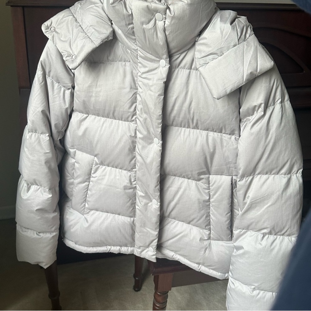 Lululemon wunder puff down jacket coat heathered natural ivory grey size 4